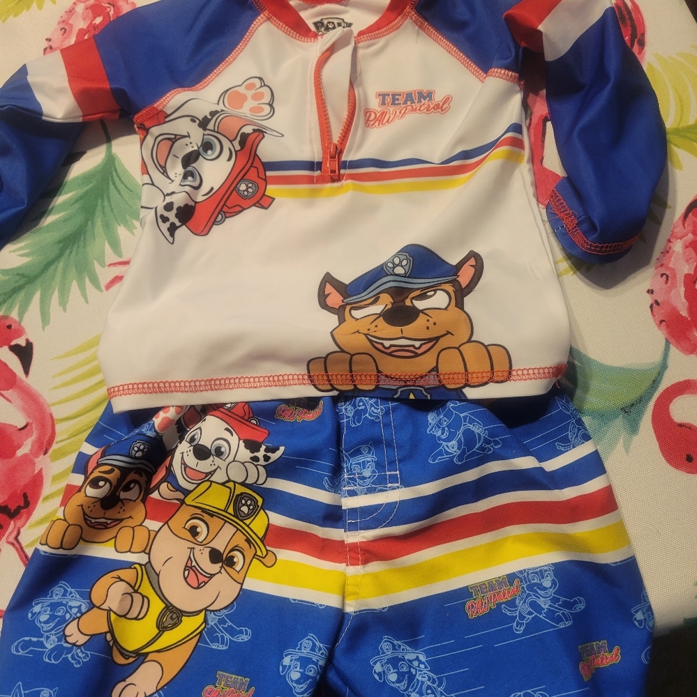 Paw patrol swim trunks and rashguard size 18m